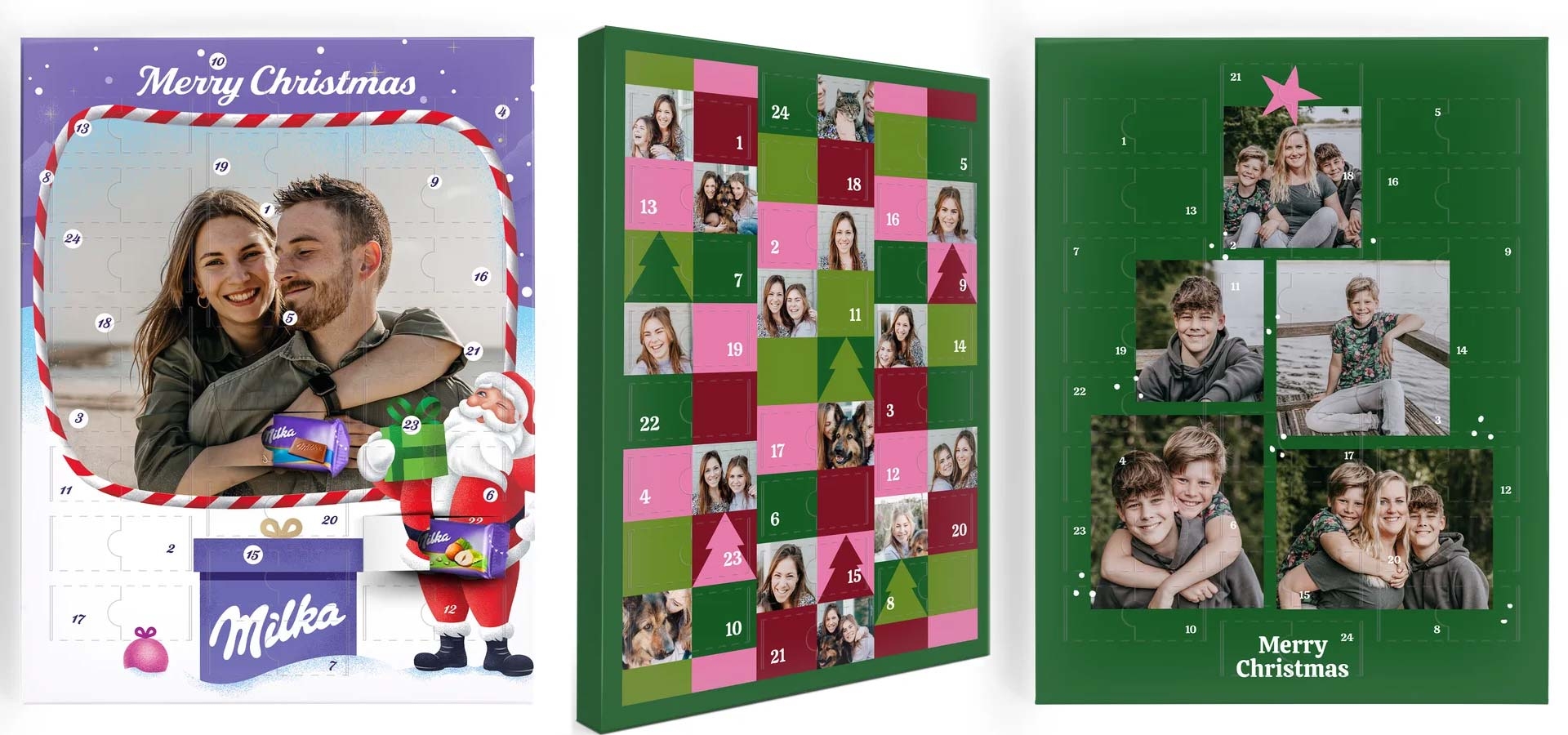 Personaliseer je eigen adventskalender met 24 vakjes en kies je eigen foto of tekst